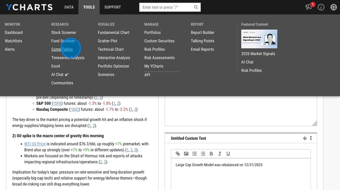 Save a Custom Comparative Table in YCharts - Step 1