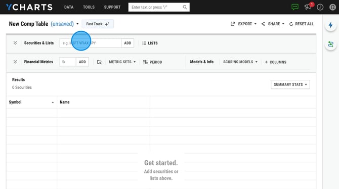 Save a Custom Comparative Table in YCharts - Step 2