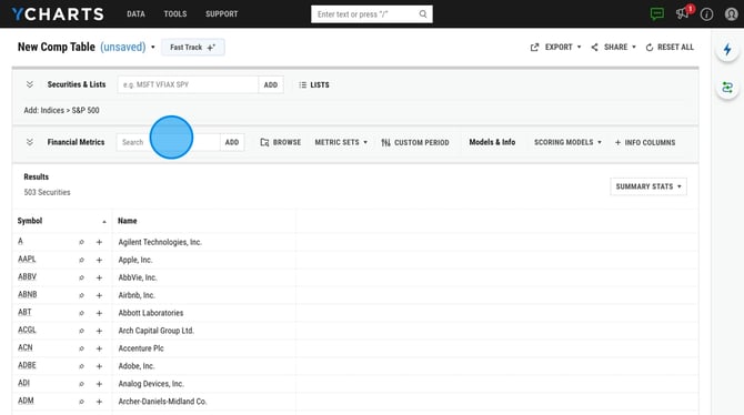 Save a Custom Comparative Table in YCharts - Step 4