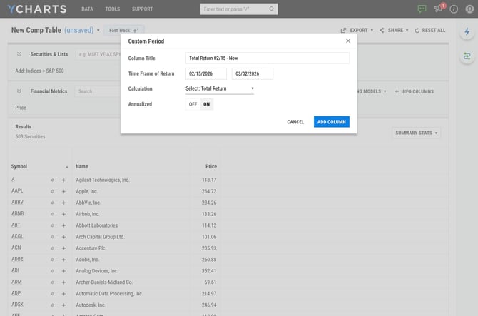 Save a Custom Comparative Table in YCharts - Step 8